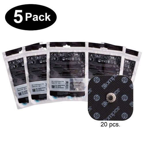 Compex Easy Snap Electrode 2 x 2 inch 5 Pack (20 pcs) Black CX142EL01-5PK